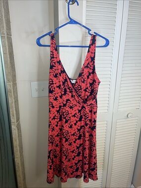 Boden Navy Dress with Coral Floral Print